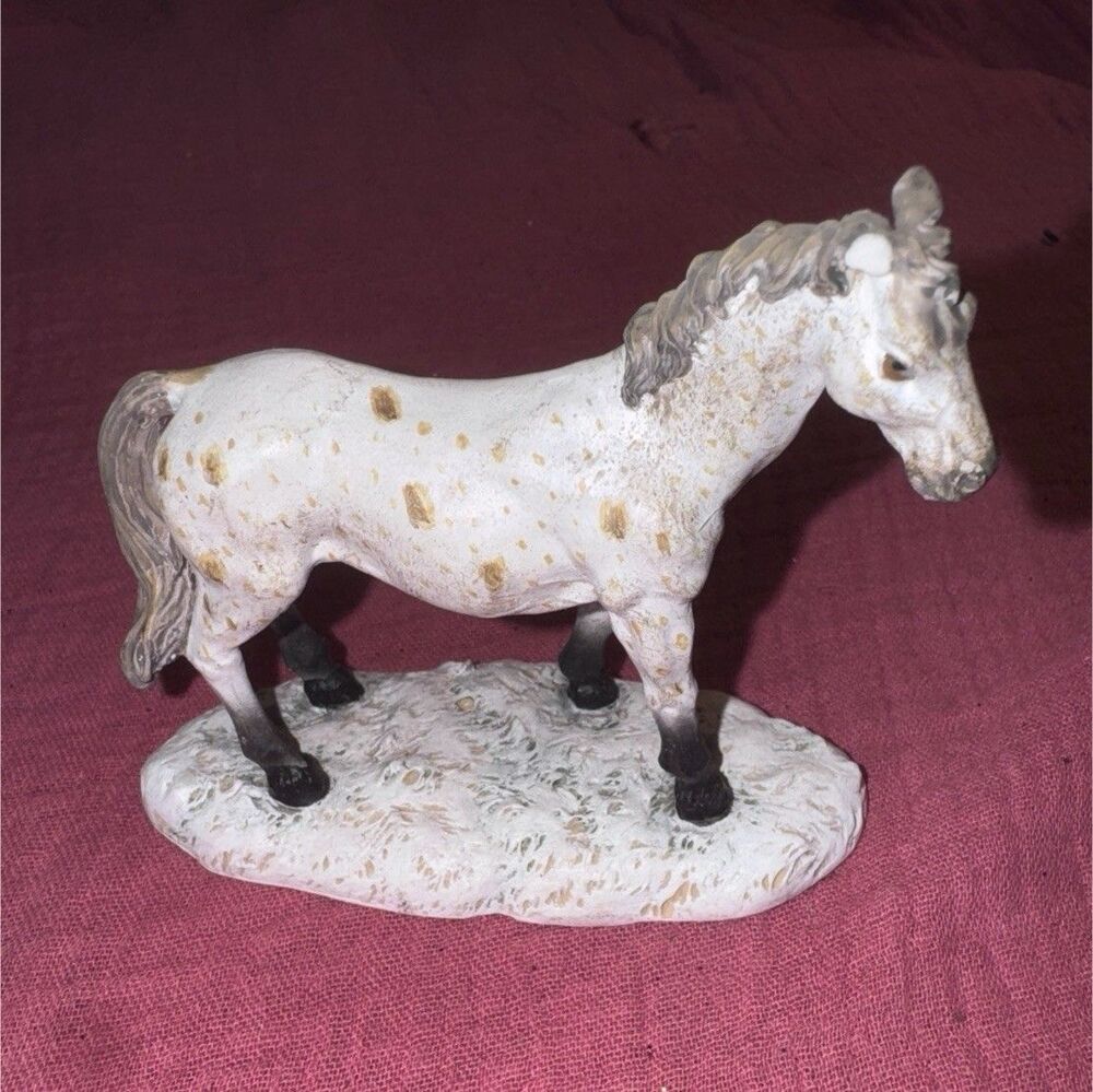 Resin Horse Figurine White with Brown Spots 5 Inch Collectible